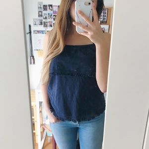 J. Crew Navy Frayed Top